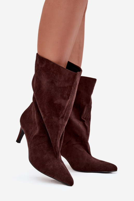  Naiste poolsaapad kõrge jämeda kontsaga Czekoladowe Solvienne