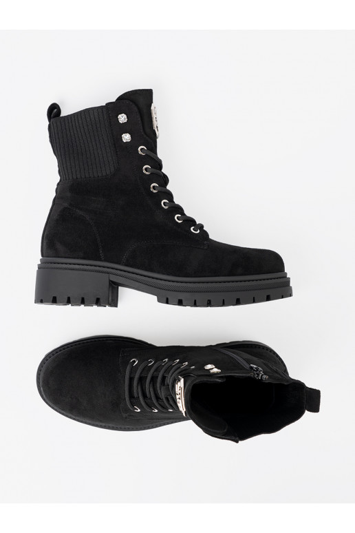 Elegantsed Mustad saapad z błyszczącymi kryształkami