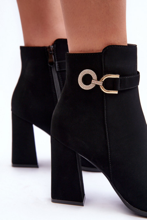 naiste saapad kõrge jämeda kontsaga kaunistustega Must Lymall