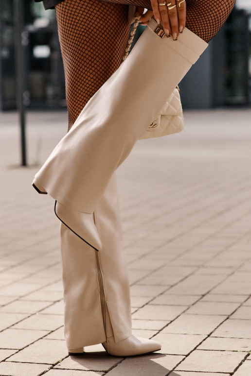 naiste pika säärega saapad Eko   Z Wywiniętą Cholewką kõrge jämeda kontsaga Elevandiluu värvi Avamora