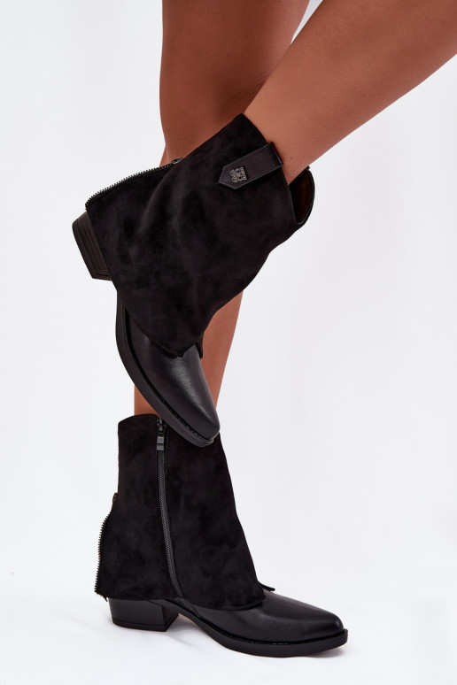 voodriga kauboistiilis saapad kõrge jämeda kontsaga Must Sylvette