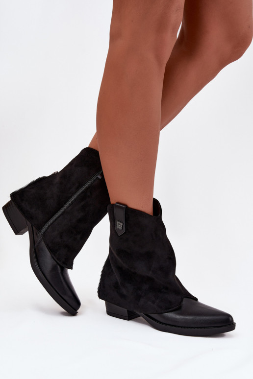 voodriga kauboistiilis saapad kõrge jämeda kontsaga Must Sylvette