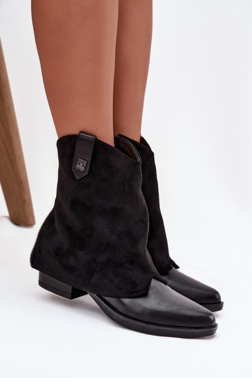 voodriga kauboistiilis saapad kõrge jämeda kontsaga Must Sylvette