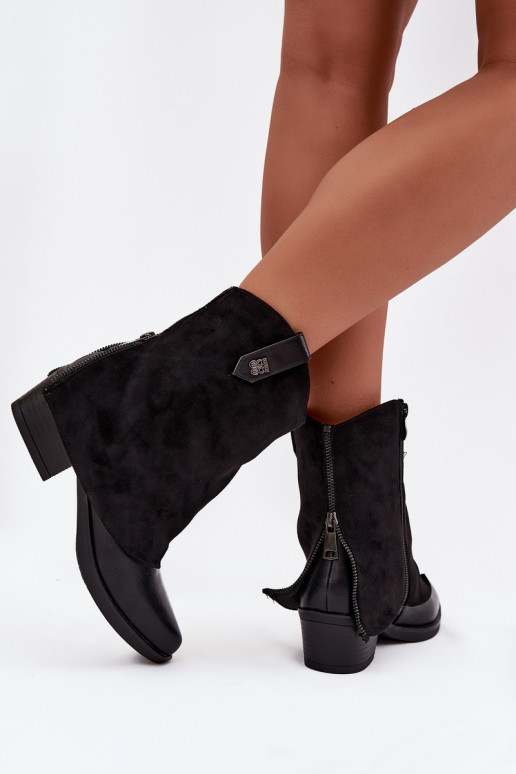 voodriga kauboistiilis saapad kõrge jämeda kontsaga Must Sylvette