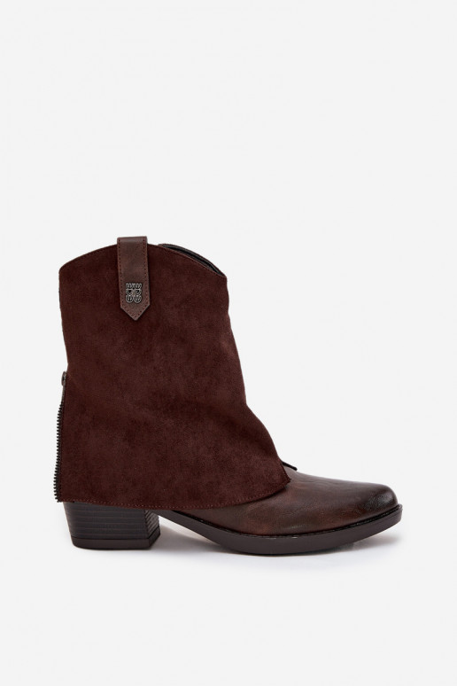 voodriga kauboistiilis saapad kõrge jämeda kontsaga Czekoladowe Sylvette