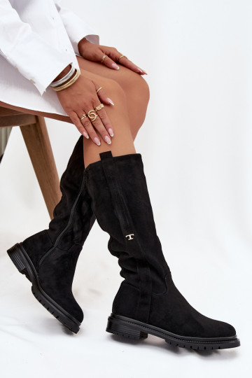 Naiste pika säärega saapad Na płaskim Obcasie owe Must Delyssa