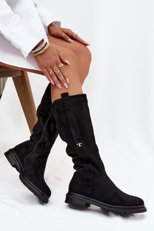 Naiste pika säärega saapad Na płaskim Obcasie owe Must Delyssa