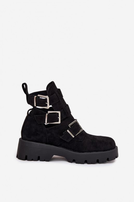 Naiste poolsaapad Triipudega I Hõbedat värvimi neetide ja pandlagami Must Helisse