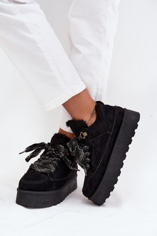 nööritavad nööpidega lumesaapad  platvormiga voodriga karusnahaga Must Tavelle