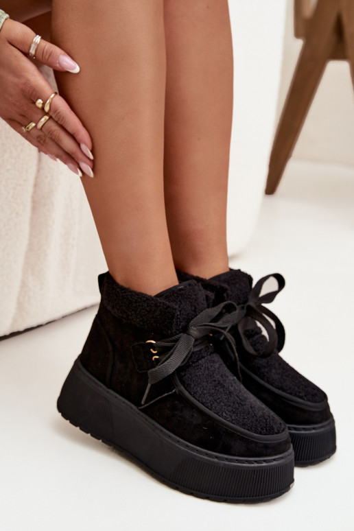 nööpidega lumesaapad  platvormiga karusnahaga Must Florivelle
