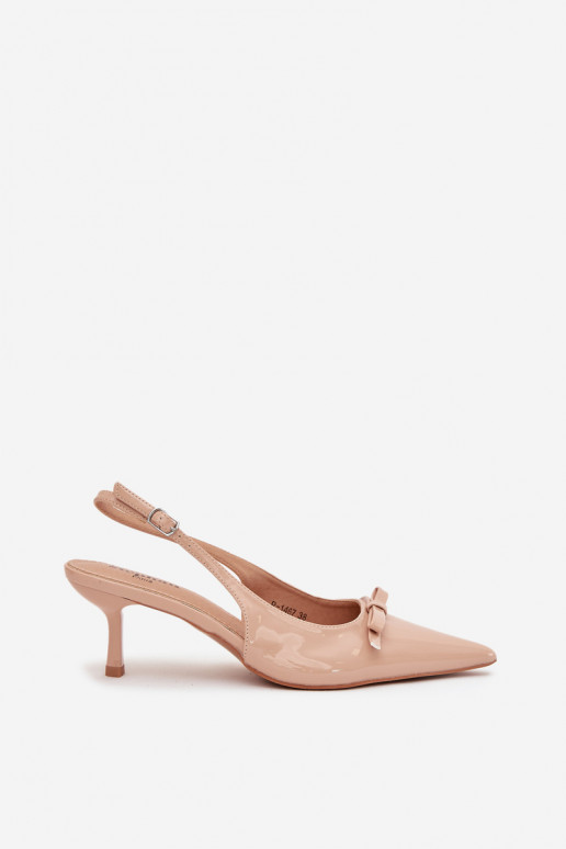 Laque Kingad kõrge jämeda kontsaga lipsukesega Nude Olvena