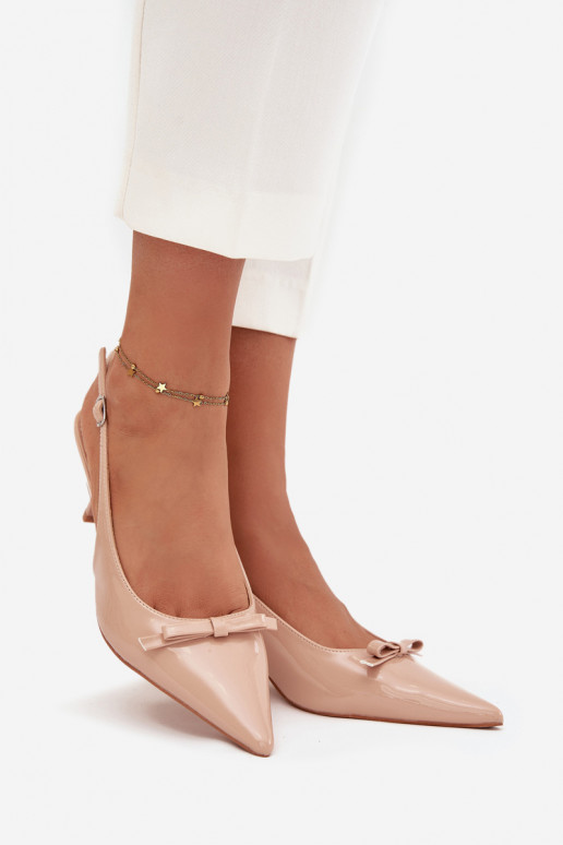 Laque Kingad kõrge jämeda kontsaga lipsukesega Nude Olvena