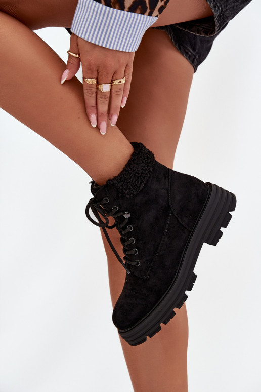 voodriga jalanõud Naiste poolsaapad nööritavad Must Lyrinne