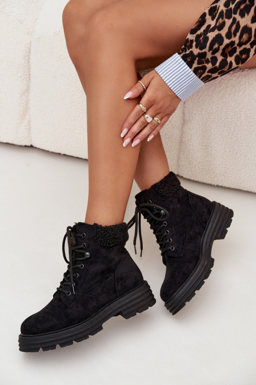 voodriga jalanõud Naiste poolsaapad nööritavad Must Lyrinne