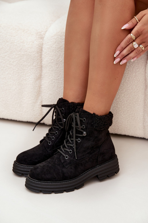 voodriga jalanõud Naiste poolsaapad nööritavad Must Lyrinne