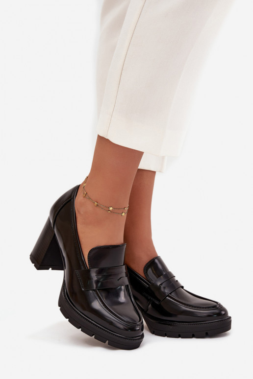 jalatsid  kõrge jämeda kontsaga eko-nahast Must Ilyssia