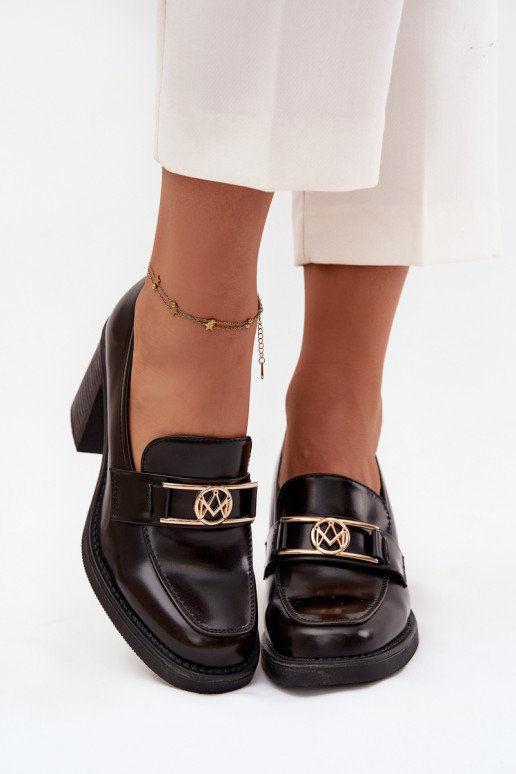 jalatsid  kõrge jämeda kontsaga Ze Kuldset värvim Detalem Czekoladowe Privelle