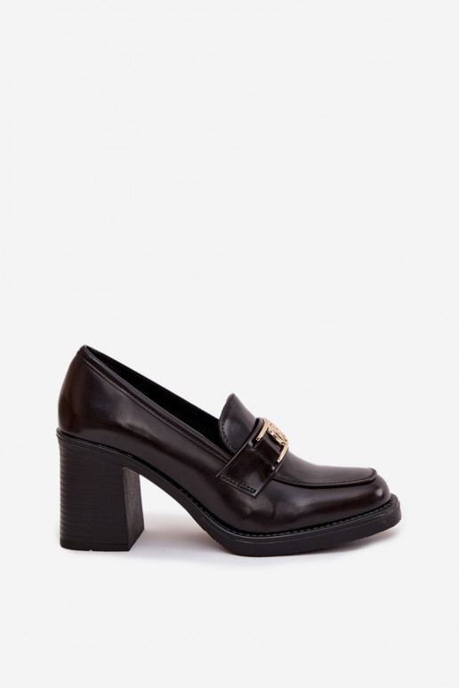 jalatsid  kõrge jämeda kontsaga Ze Kuldset värvim Detalem Czekoladowe Privelle