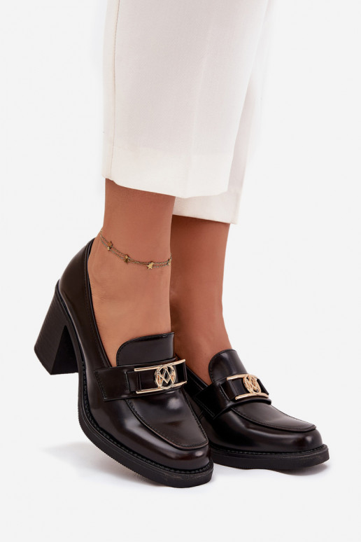 jalatsid  kõrge jämeda kontsaga Ze Kuldset värvim Detalem Czekoladowe Privelle