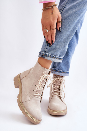 Naiste poolsaapad laiade nööridega  Shoes 3285 Elevandiluu värvi 2