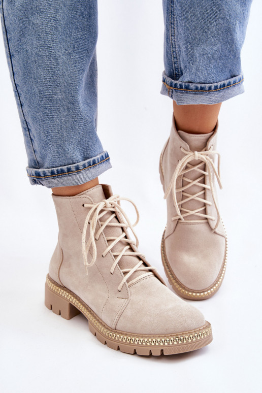 Naiste poolsaapad laiade nööridega  Shoes 3285 Elevandiluu värvi Naiste poolsaapad laiade nööridega  Shoes 3285 Elevandiluu värvi