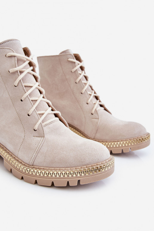 Naiste poolsaapad laiade nööridega  Shoes 3285 Elevandiluu värvi Naiste poolsaapad laiade nööridega  Shoes 3285 Elevandiluu värvi