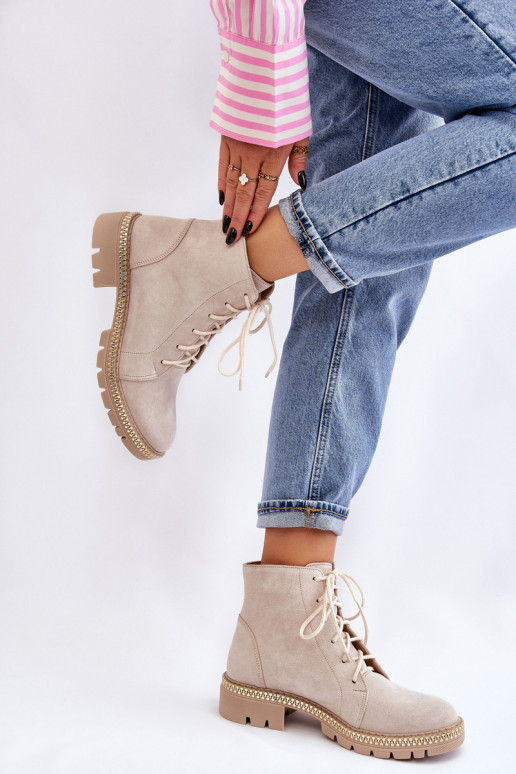 Naiste poolsaapad laiade nööridega  Shoes 3285 Elevandiluu värvi Naiste poolsaapad laiade nööridega  Shoes 3285 Elevandiluu värvi