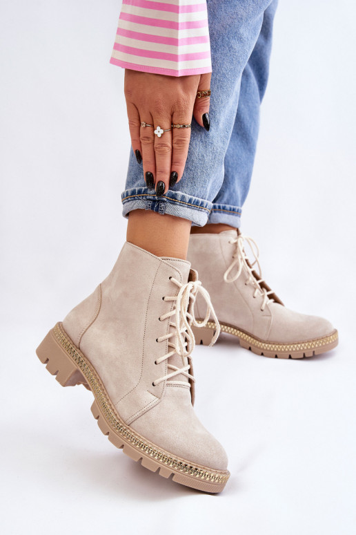 Naiste poolsaapad laiade nööridega  Shoes 3285 Elevandiluu värvi Naiste poolsaapad laiade nööridega  Shoes 3285 Elevandiluu värvi