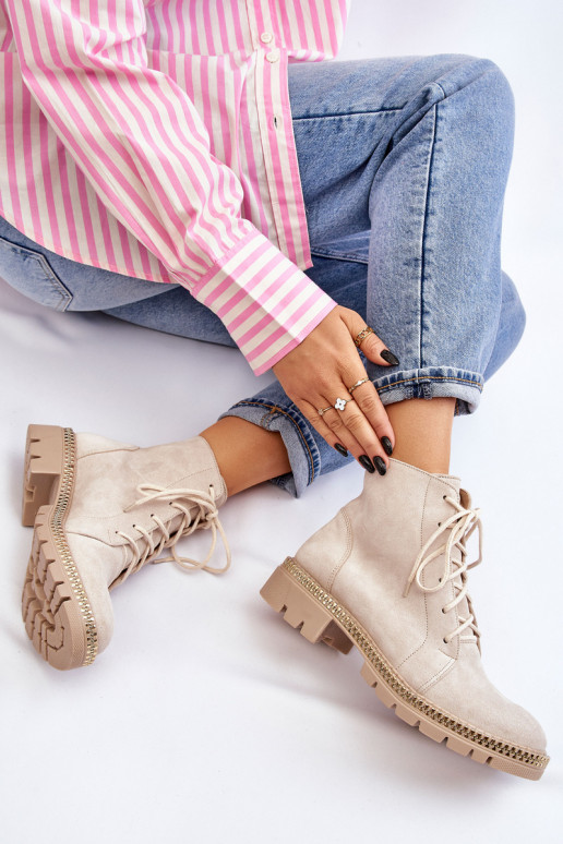 Naiste poolsaapad laiade nööridega  Shoes 3285 Elevandiluu värvi Naiste poolsaapad laiade nööridega  Shoes 3285 Elevandiluu värvi