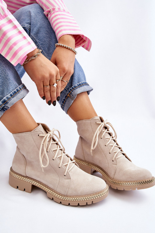 Naiste poolsaapad laiade nööridega  Shoes 3285 Elevandiluu värvi Naiste poolsaapad laiade nööridega  Shoes 3285 Elevandiluu värvi