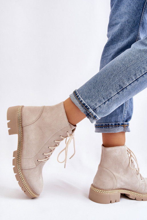 Naiste poolsaapad laiade nööridega  Shoes 3285 Elevandiluu värvi Naiste poolsaapad laiade nööridega  Shoes 3285 Elevandiluu värvi