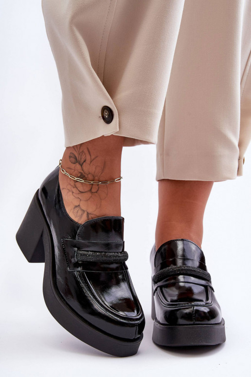   jalatsid kõrge jämeda kontsaga kaunistustega Must Lemar Gelanor