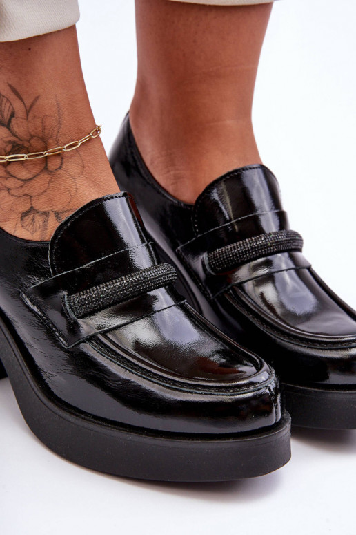   jalatsid kõrge jämeda kontsaga kaunistustega Must Lemar Gelanor