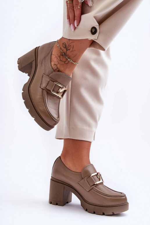 Elegantsed jalatsid kõrge jämeda kontsaga kaunistustega beeži värvi Lemar Harmell