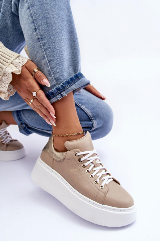 Naiste nahkased spordijalatsid platvormiga beeži värviga Lemar 10150