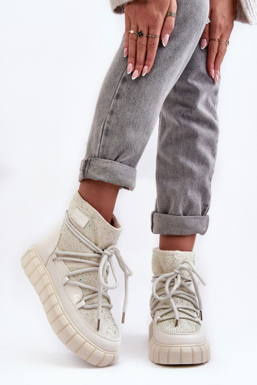 voodriga nööpidega lumesaapad Kaunistustega  GOE MM2N4081 beeži värvi