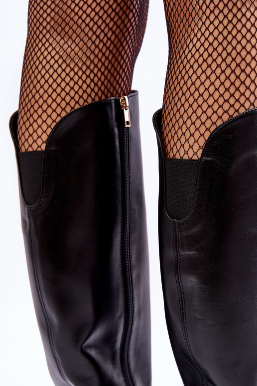    pika säärega saapad kõrge jämeda kontsaga Must  2928/B