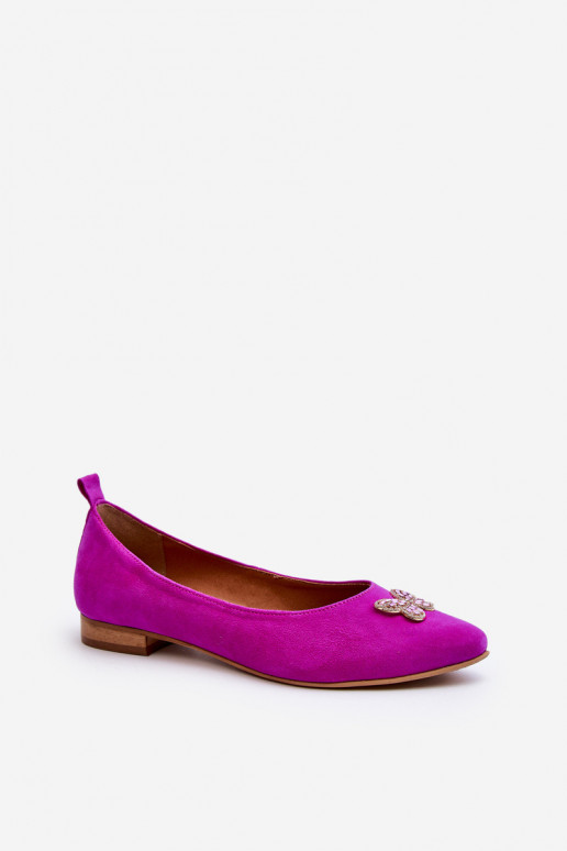 Zazoo 2887 Sametised ballerinad kaunistatud liblikatega roosa värviga