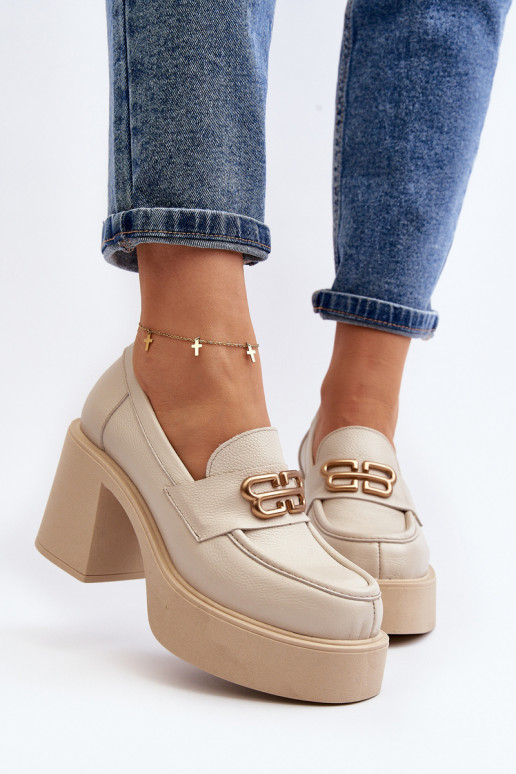 Zazoo 20170 jalatsid    kõrge jämeda kontsaga Elevandiluu värvi