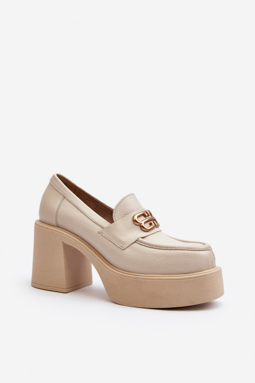 Zazoo 20170 jalatsid    kõrge jämeda kontsaga Elevandiluu värvi