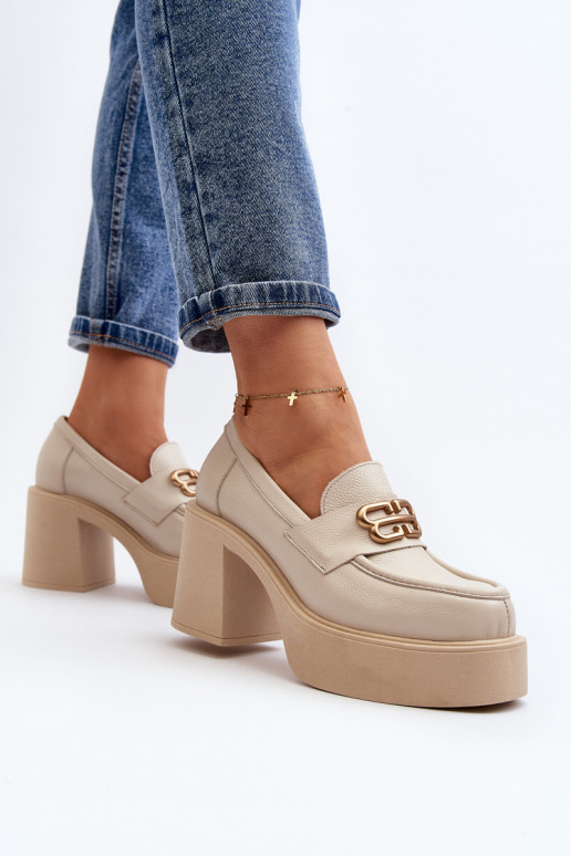 Zazoo 20170 jalatsid    kõrge jämeda kontsaga Elevandiluu värvi