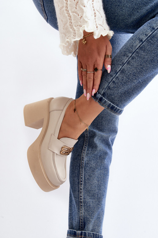 Zazoo 20170 jalatsid    kõrge jämeda kontsaga Elevandiluu värvi