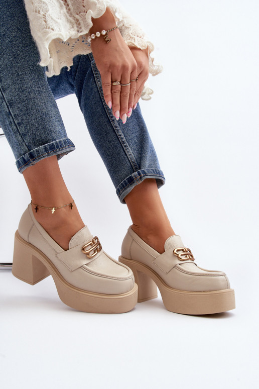 Zazoo 20170 jalatsid    kõrge jämeda kontsaga Elevandiluu värvi