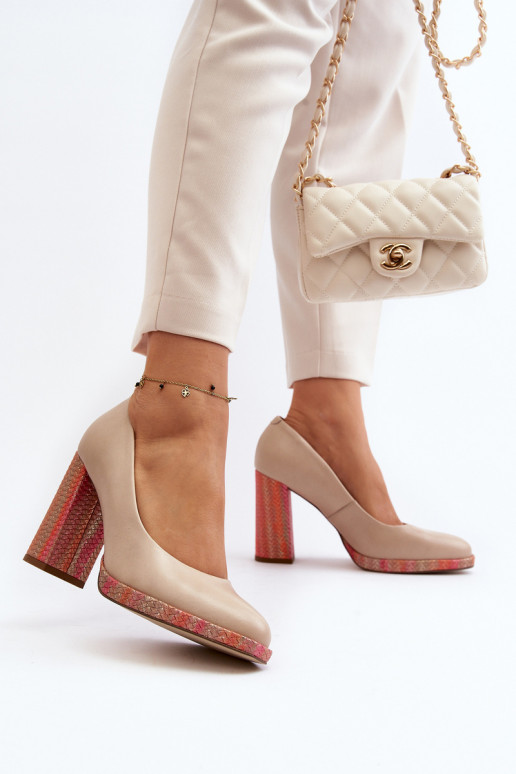 Kingad kõrge jämeda kontsaga Laura Messi 2746 Elevandiluu värvi