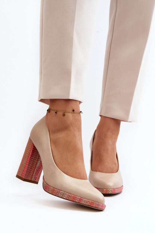 Kingad kõrge jämeda kontsaga Laura Messi 2746 Elevandiluu värvi