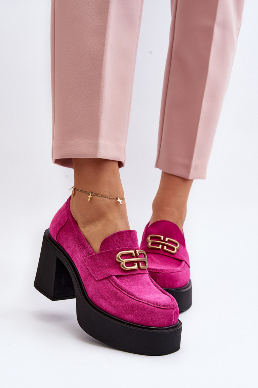 Zazoo 20170 jalatsid seemisnakhsed  kõrge jämeda kontsaga tumeroosad värvi