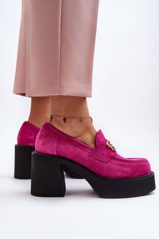 Zazoo 20170 jalatsid seemisnakhsed  kõrge jämeda kontsaga tumeroosad värvi