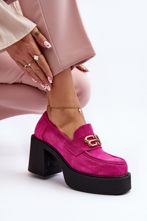 Zazoo 20170 jalatsid seemisnakhsed  kõrge jämeda kontsaga tumeroosad värvi