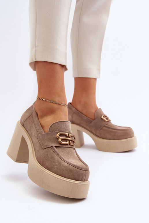 Zazoo 20170 jalatsid seemisnakhsed  kõrge jämeda kontsaga beeži värvi