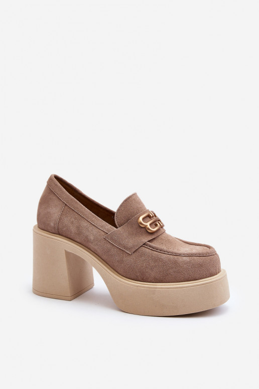 Zazoo 20170 jalatsid seemisnakhsed  kõrge jämeda kontsaga beeži värvi